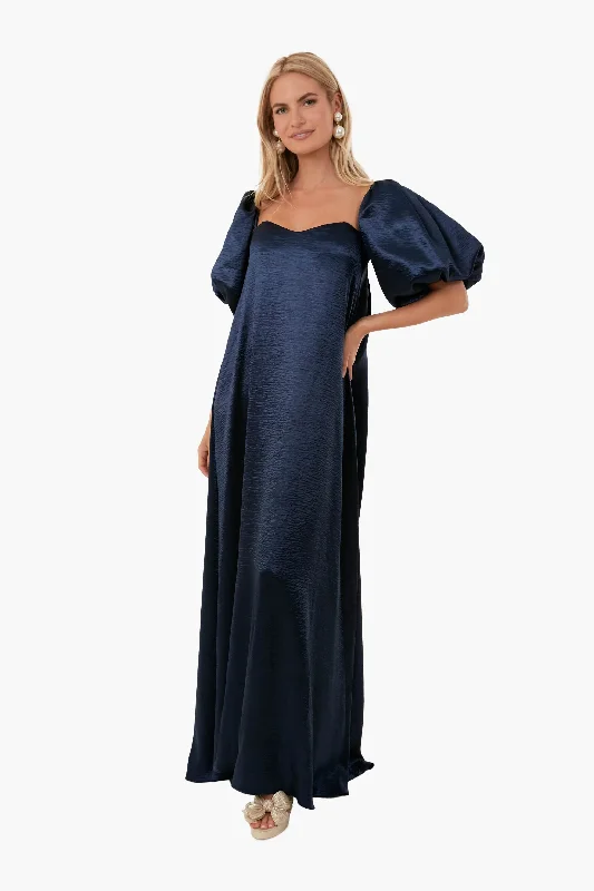 Maxi dress with one shoulder-Blue Glossy Palmer Maxi Dress