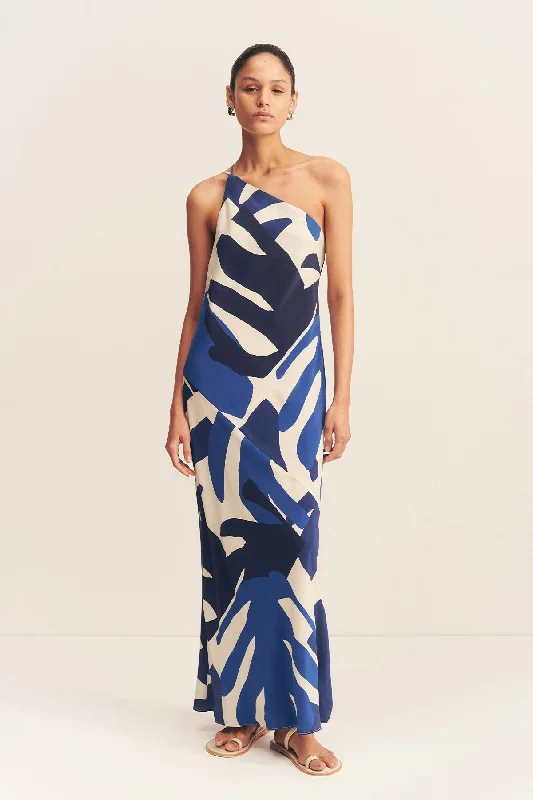 Maxi dress with modern design-EDWARD SILK ONE SHOULDER COWL MAXI DRESS