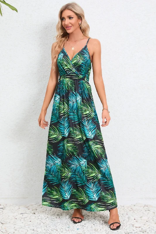 Maxi dress with draped bodice-Printed Surplice Maxi Cami Dress