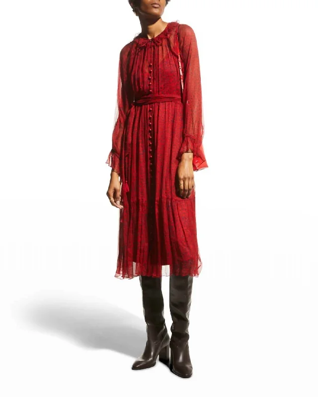 Midi dress for a night out-Aretha Midi Dress In Red Multi