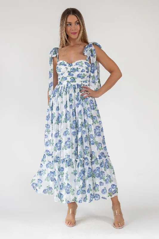 Maxi dress with lace details-Sweet Serenade Blue Floral Maxi Dress