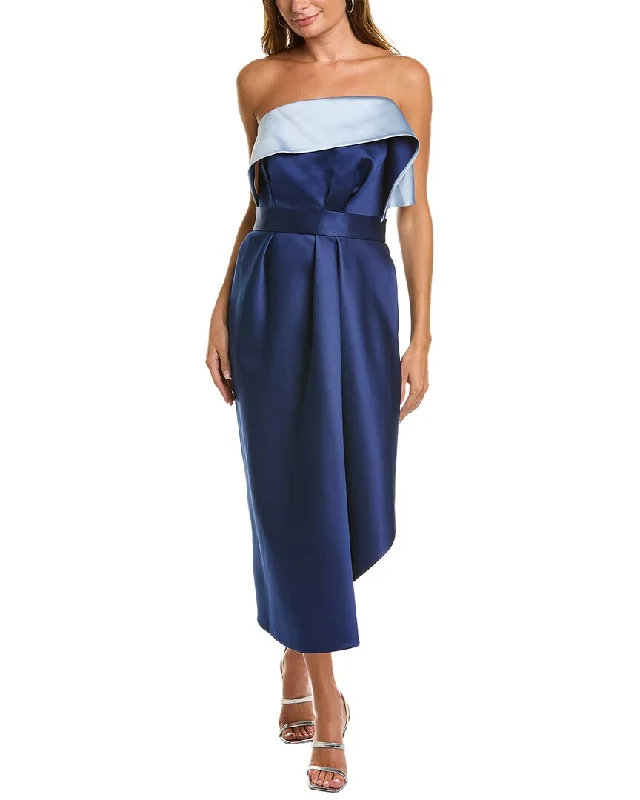 Midi dress with cold shoulder-Carolina Herrera Cascading Bodice Midi Dress