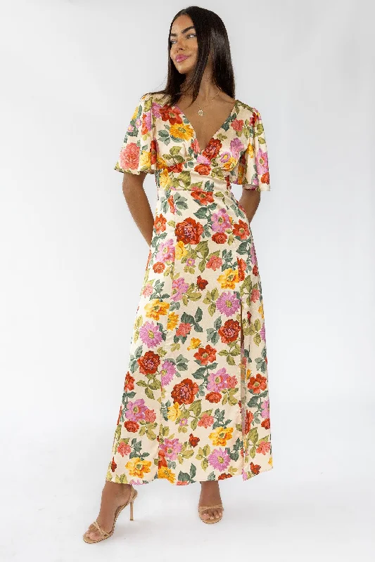 Maxi dress with wild prints-Birdie Garden Floral Maxi Dress