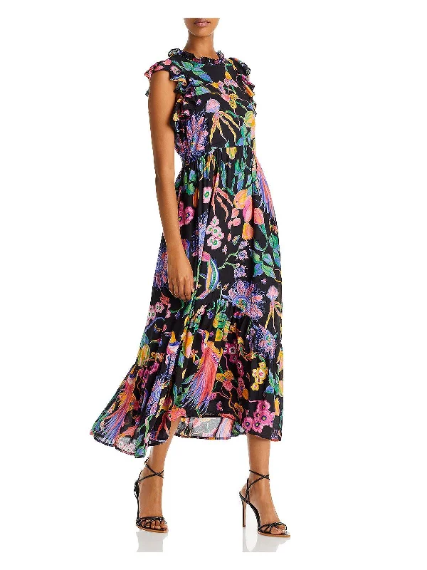 Midi dress with zigzag pattern-Hannah Womens Floral Flutter Sleeve Midi Dress