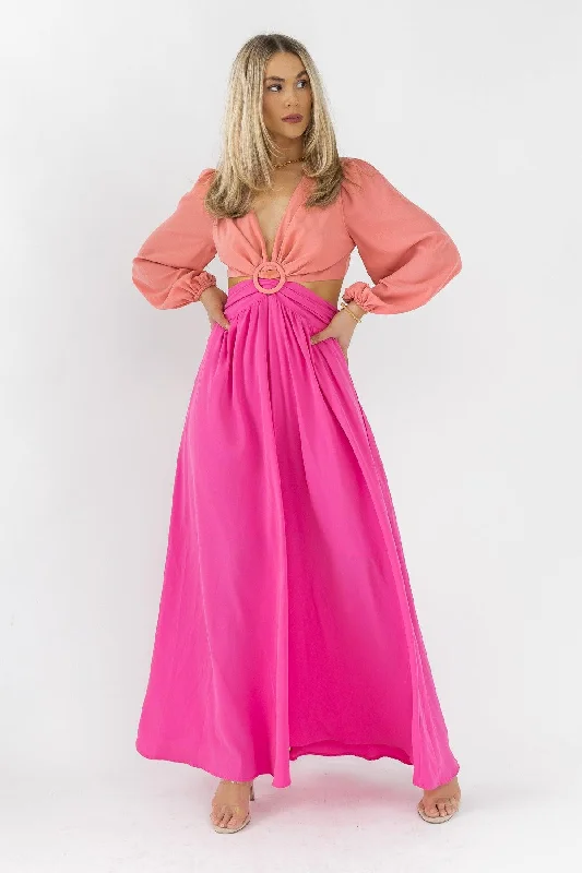 Maxi dress with tulip hem-Sienna Peach Pink Maxi Dress - Final Sale