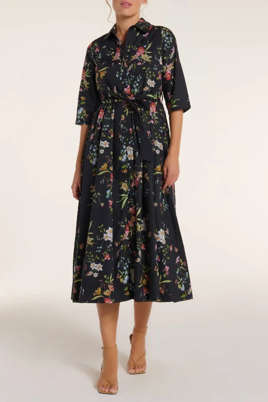 Maxi dress for summer-Francesca Collared Belted Maxi Dress in Black Floral