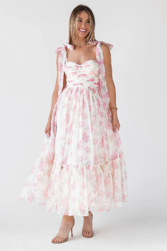 Maxi dress with layered ruffles-Sweet Serenade Blush Floral Maxi Dress