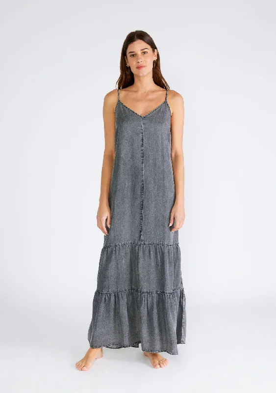 Maxi dress with zigzag pattern-GREY VINTAGE WASH SLEEVELESS MAXI DRESS