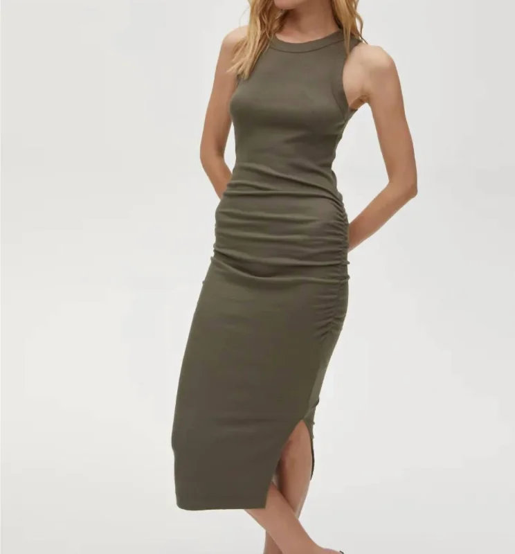 Midi dress for beach vacation-Wren Ultra Rib Midi Dress In Olive