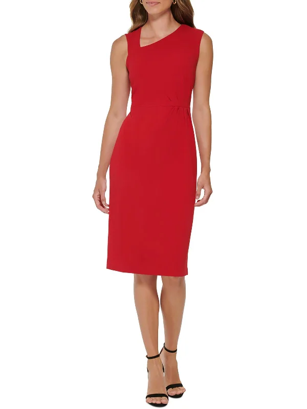 Midi dress with pleated skirt-Womens Ruched Calf Midi Dress