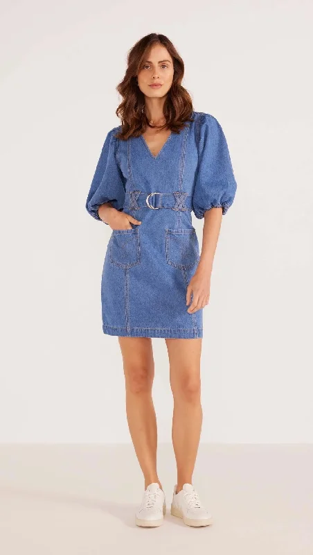 Off-shoulder mini dress-MinkPink Peyton Denim Mini Dress