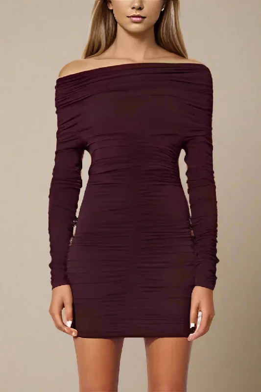 Cut-out mini dress-Alessandra Long Sleeve Wrap Bodycon Mini Dress - Red Wine