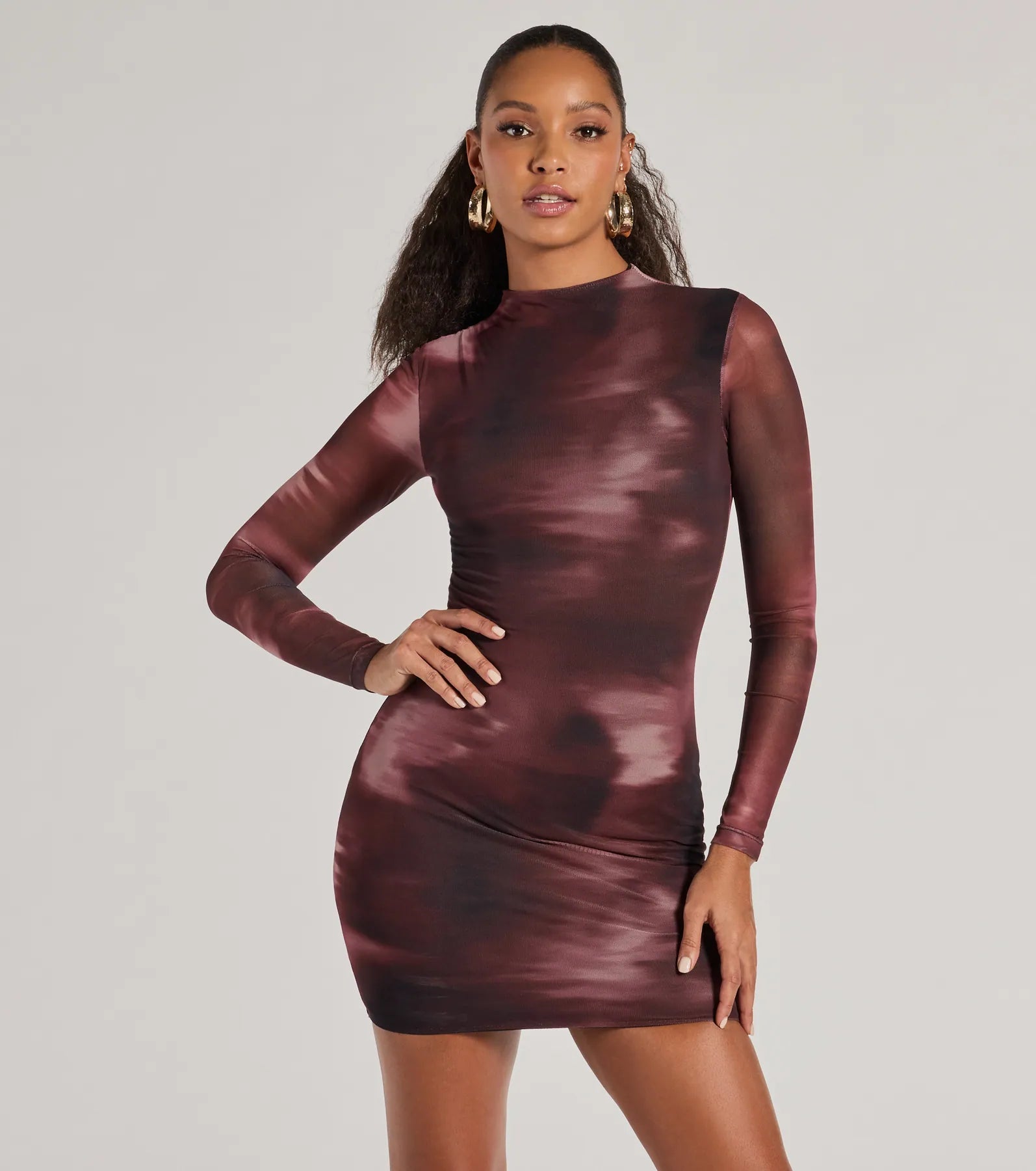 Minimalist mini dress-Popular Poise Mock Neck Abstract Mini Dress