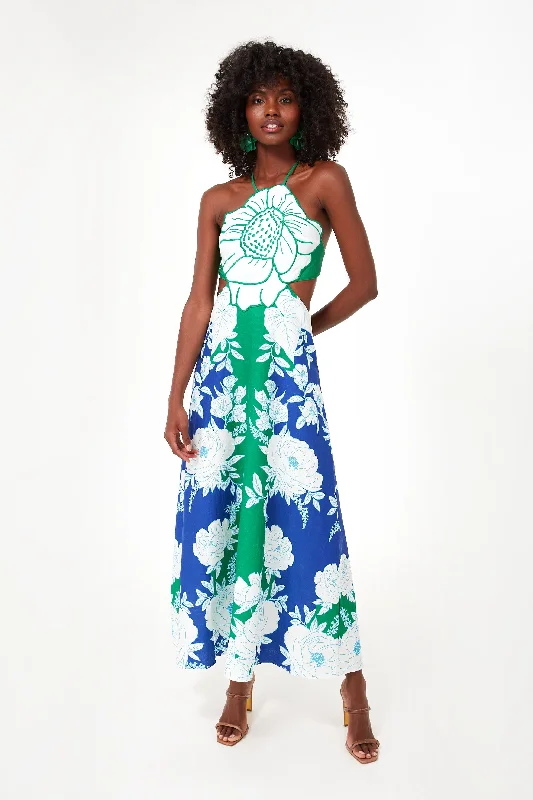 Maxi dress with unique patterns-Soft Garden Blue Flower Maxi Dress