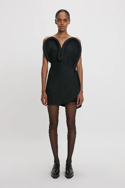 Beaded mini dress-Padded Tube Detail Heart Mini Dress In Charcoal