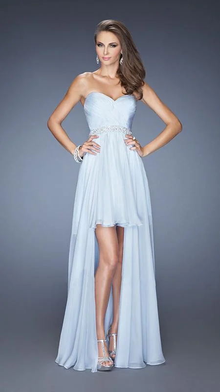 Halter neck cocktail dress-La Femme - 19762 Ruched Strapless High Low Chiffon Gown