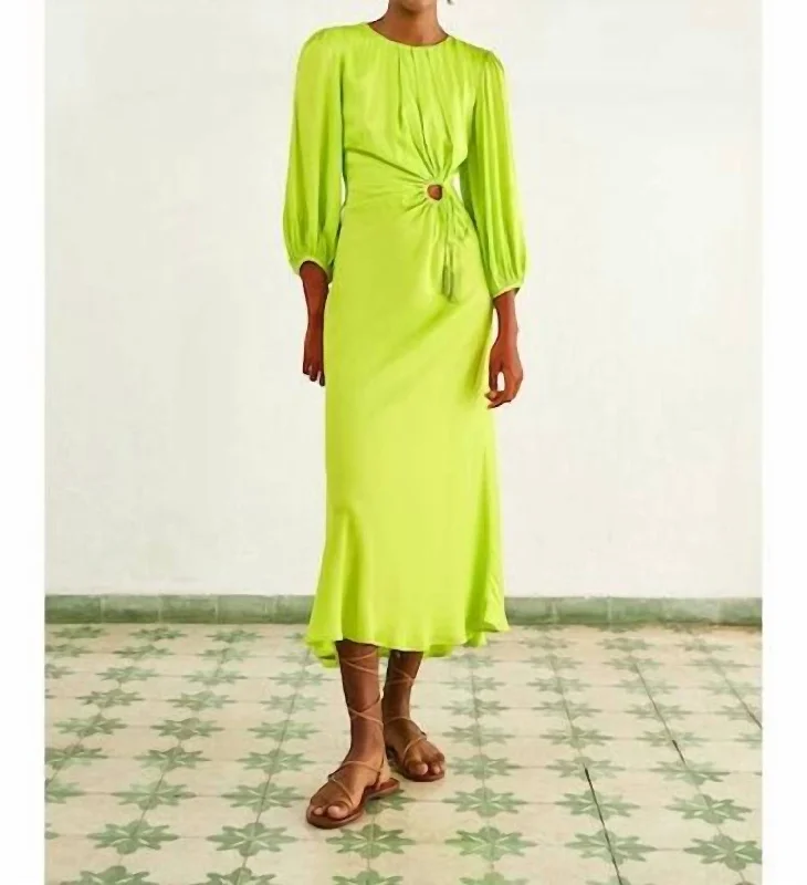 Midi dress with knot front-Piping Midi Dress In Lime Green