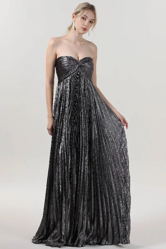 Maxi dress with glitter accents-A-Line Maxi Metallic Formal Dress CS0654