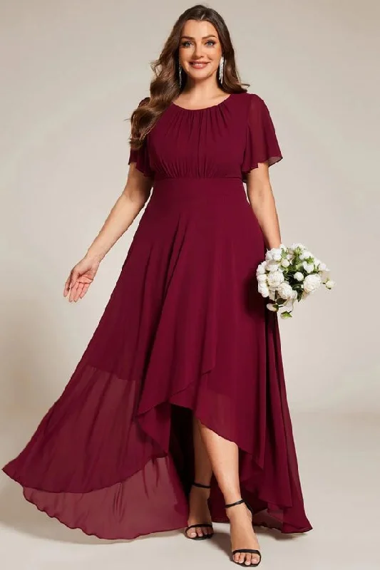 Maxi dress with romantic style-Asymmetrical Maxi Chiffon Dress CS0684