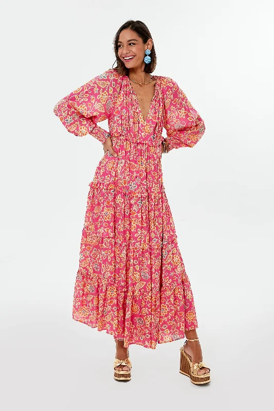 Maxi dress with puff sleeves-Alessandra Pink Print Monique Maxi Dress