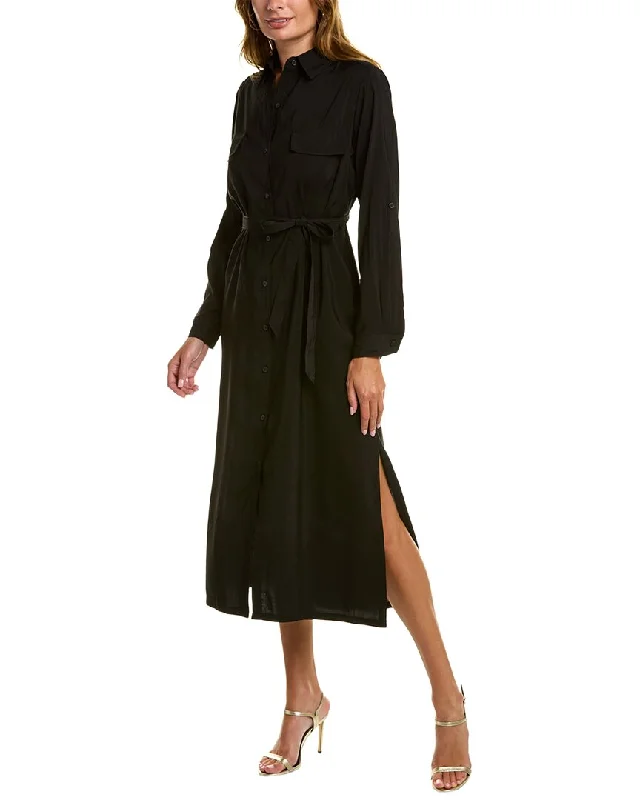 Midi dress with lace-up front-Max Studio Tab Sleeve Midi Shirtdress