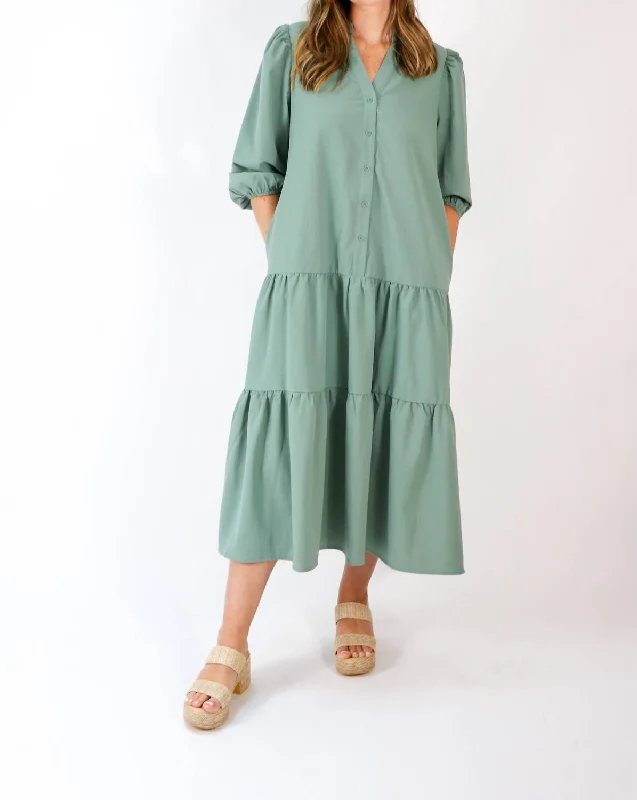 Midi dress with polka dots-Timeless Tiered Midi Dress In Green