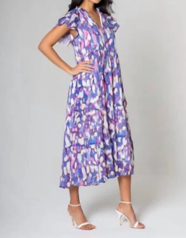 Midi dress with smocked bodice-Hope Midi Dress In Purple Multi