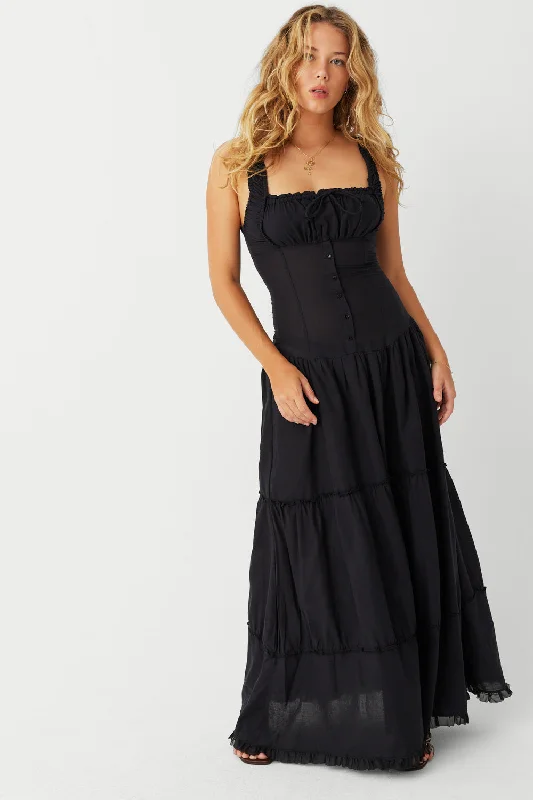 Maxi dress with cowl neck-Christabelle Ruffle Maxi Dress - Black