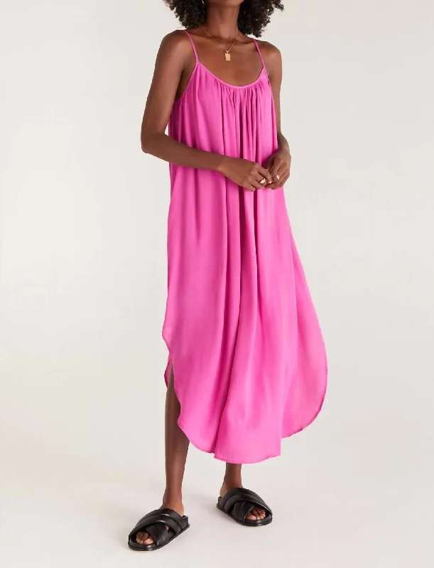 Midi dress with cowl neck-Tiana Crinkle Midi Dress In Rose Violet