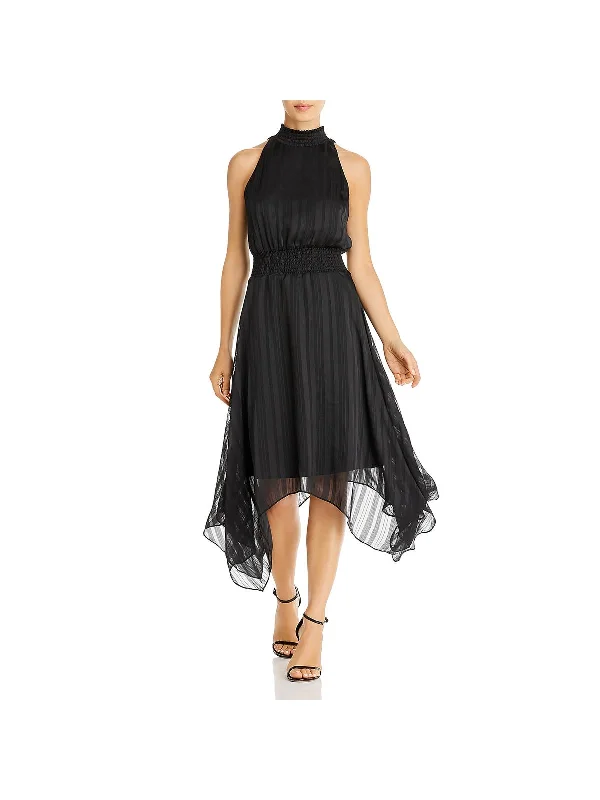 Midi dress with fringe details-Womens Halter Midi Cocktail Dress