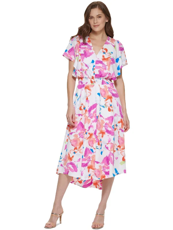 Midi dress with puffball skirt-Petites Womens Tie-Dye Calf Midi Dress