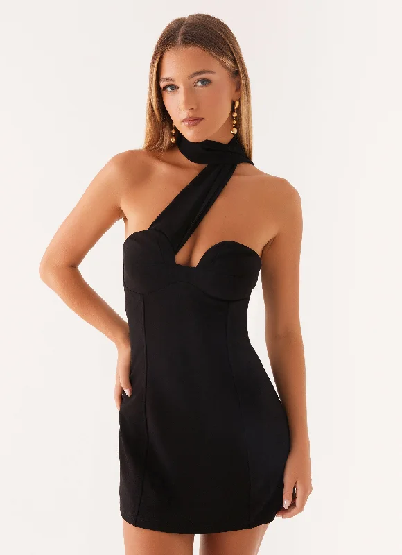 Plunging neckline mini dress-Sirena Mini Dress - Black