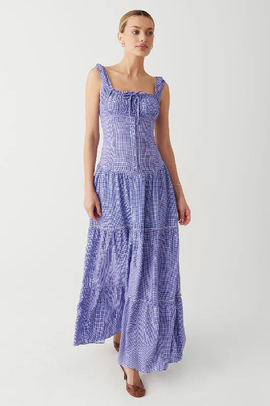 Maxi dress with iridescent finish-Christabelle Ruffle Maxi Dress - Sailor Gingham