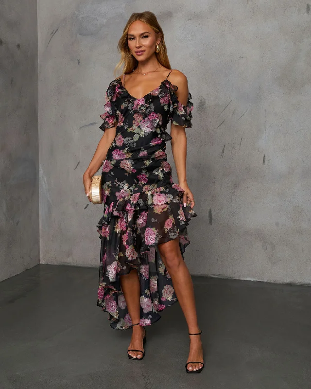 Maxi dress with geometric pattern-Chelsea Off The Shoulder Ruffle Maxi Dress