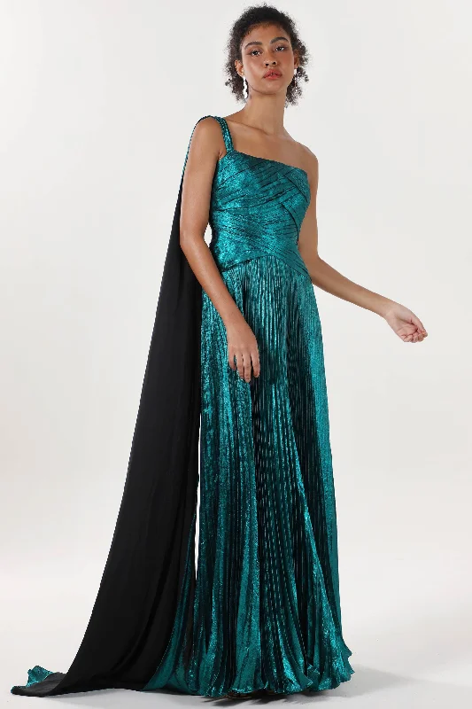 Maxi dress with cowl neck-A-Line Maxi Metallic Formal Dress CS0643