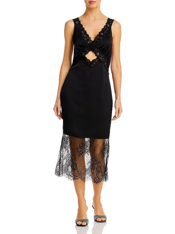 Midi dress with tiered layers-Womens Lace Midi Slip Dress