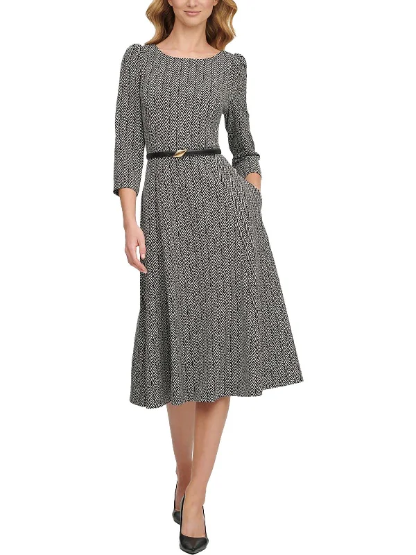 Midi dress with utility style-Womens Printed Midi Wear to Work Dress