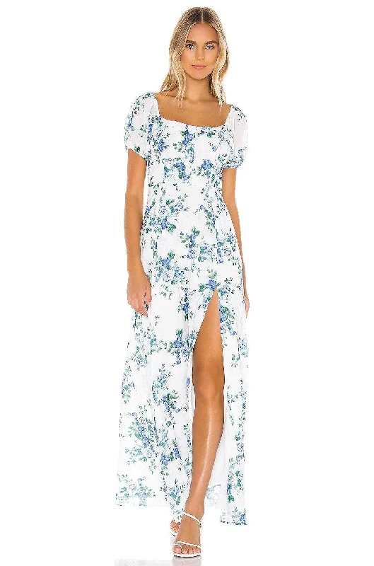 Maxi dress for cocktail parties-White Maxi Dress With Floral Prints