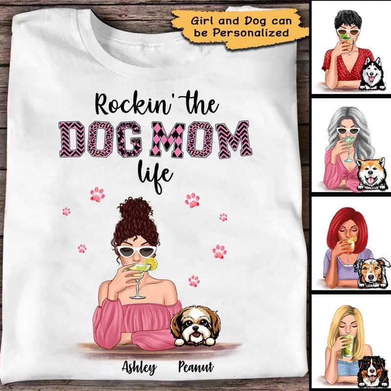 Timeless cocktail dress-Rockin‘ Dog Mom Life Pink Patterned Cocktail Girl Personalized Shirt