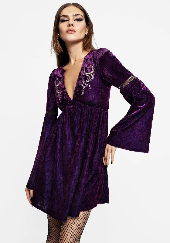 Bell sleeve mini dress-Heartache Crushed Velour Lace Mini Dress