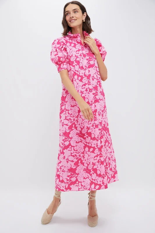 Maxi dress with animal print-Pink Floral Ruffle Collar Louisa Maxi Dress