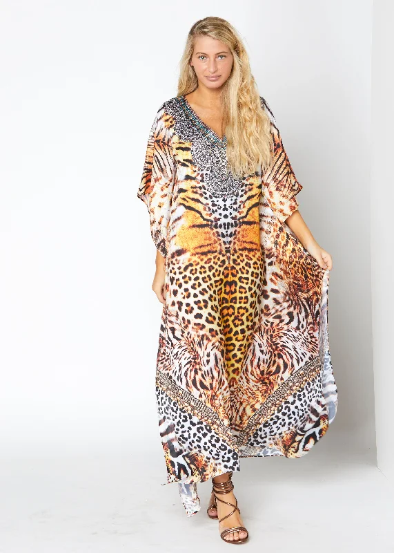 Maxi dress with unique patterns-648 long kaftan with crystal