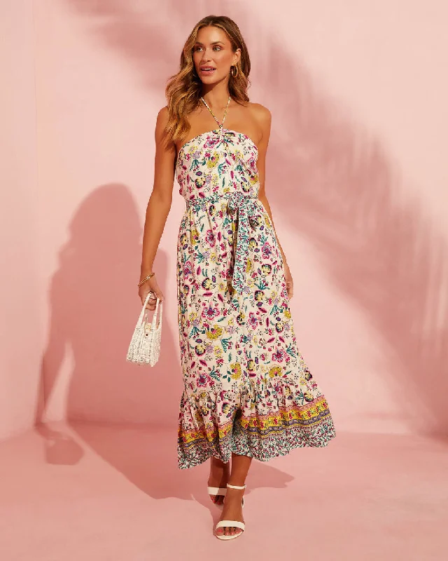 Maxi dress with utility style-Greyson Halter Floral Maxi Dress