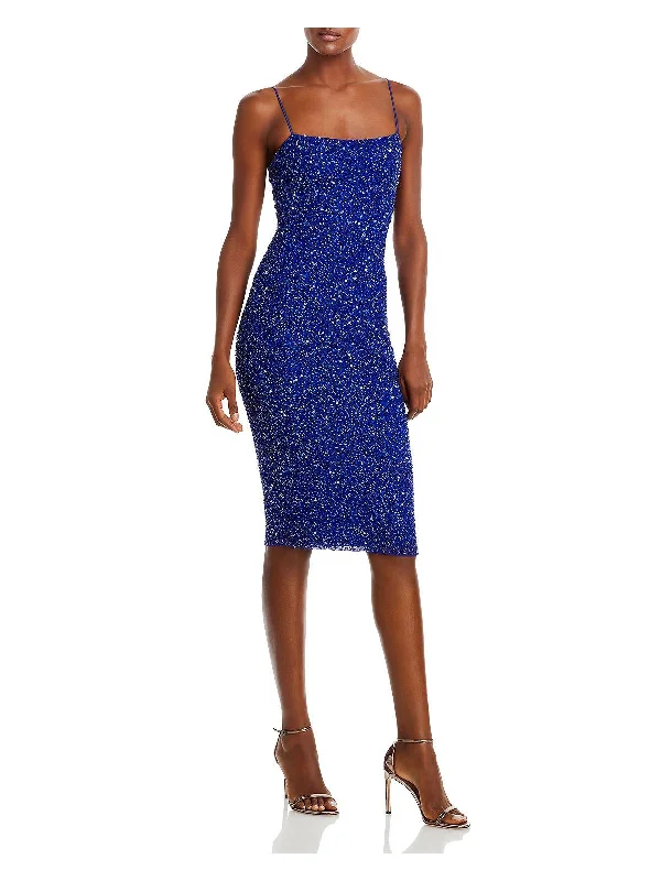 Midi dress with voluminous sleeves-Prim Womens Sequined Midi Cocktail and Party Dress