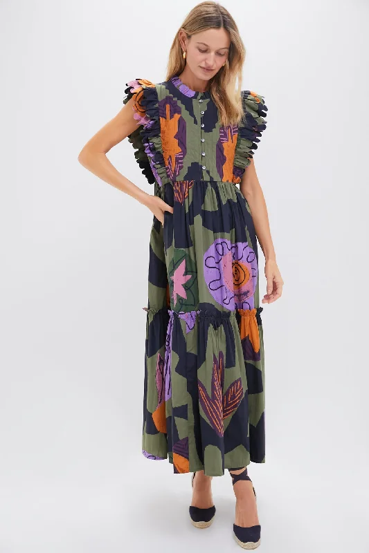 Maxi dress with open back-Bergen Olive Scallop Pintuck Maxi Dress