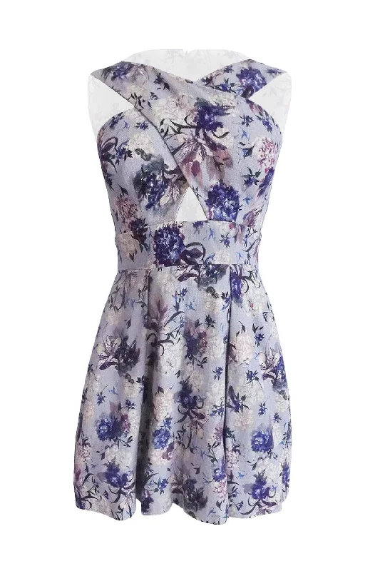 Beach mini dress-Light Purple V-Neck Floral Mini Dress