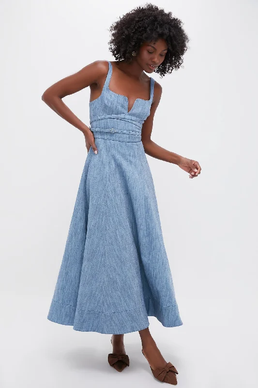 Maxi dress with retro flair-Stone Blue Sirene Maxi Dress