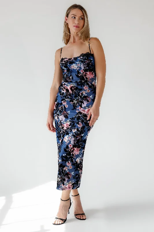 Maxi dress with animal motifs-Inez Blue Floral Maxi Dress - Final Sale