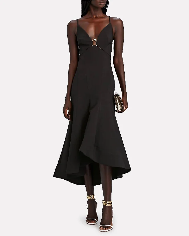 Midi dress with cool tones-Marine Sleeveless Midi Dress In Black