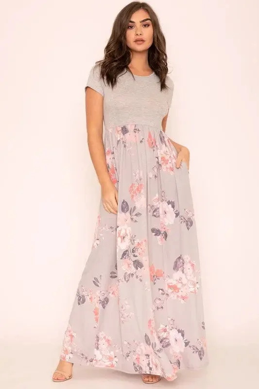 Maxi dress with crochet details-Plus Short Sleeve Floral Maxi Dress